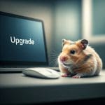 a hampster sitting by a computer