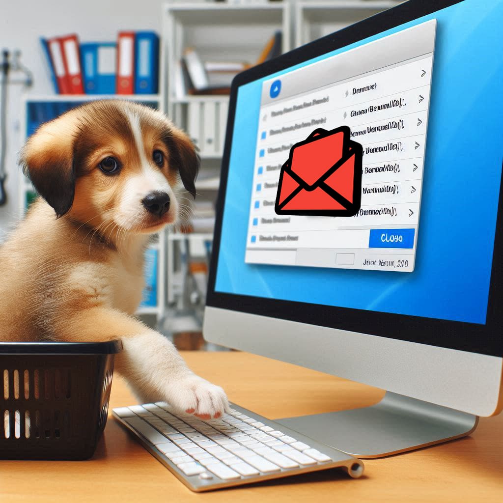 a dog opening an email