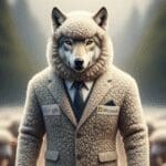 an illustration of awolf wearing a sheep suit