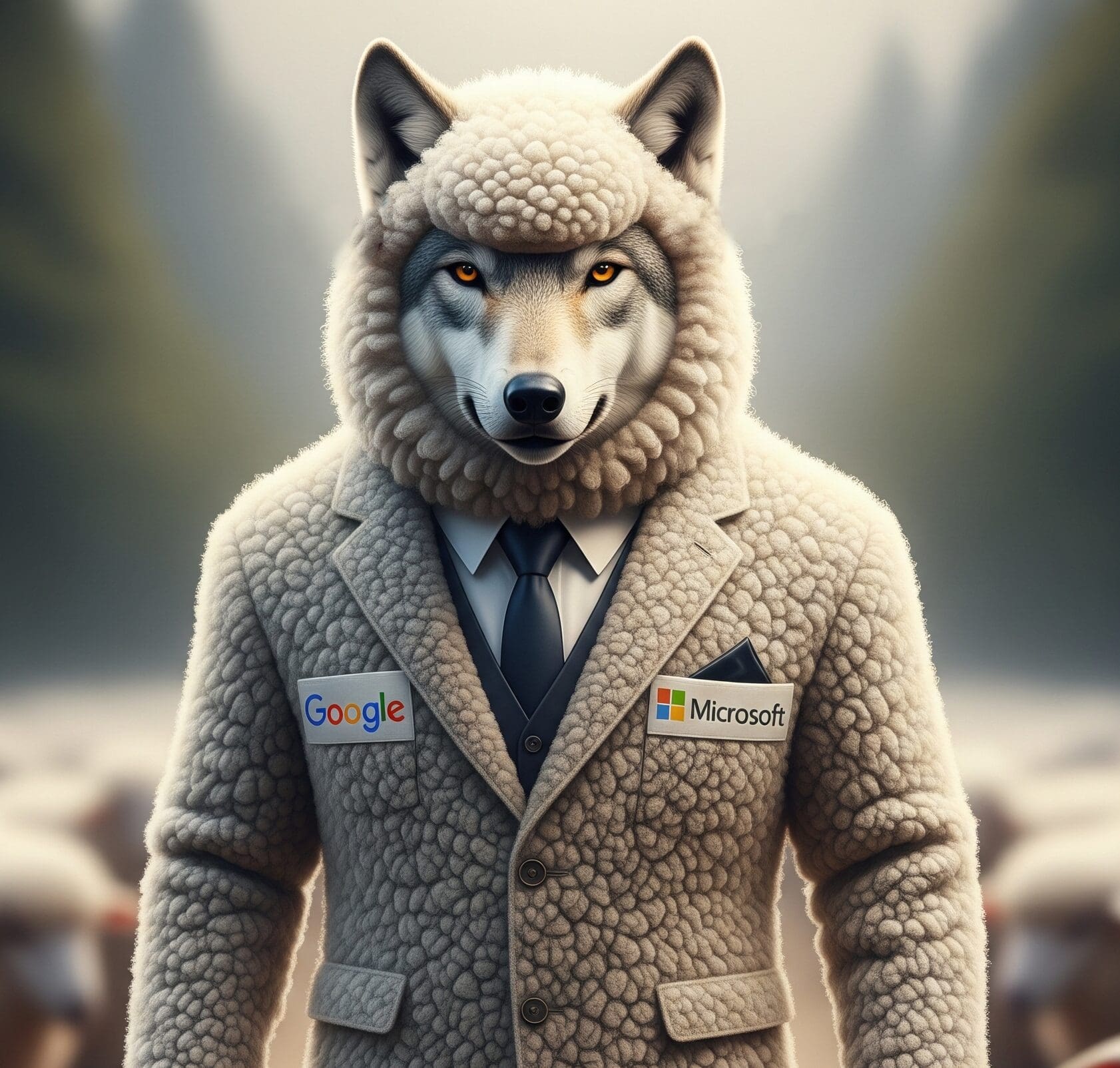 an illustration of awolf wearing a sheep suit